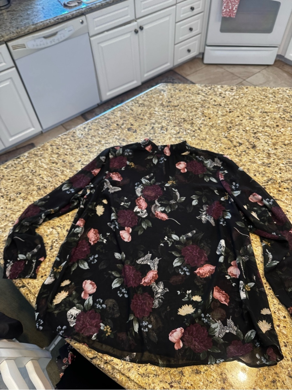 Torrid Black Floral Sheer Blouse with Burgundy and Blush Blooms skills size 3